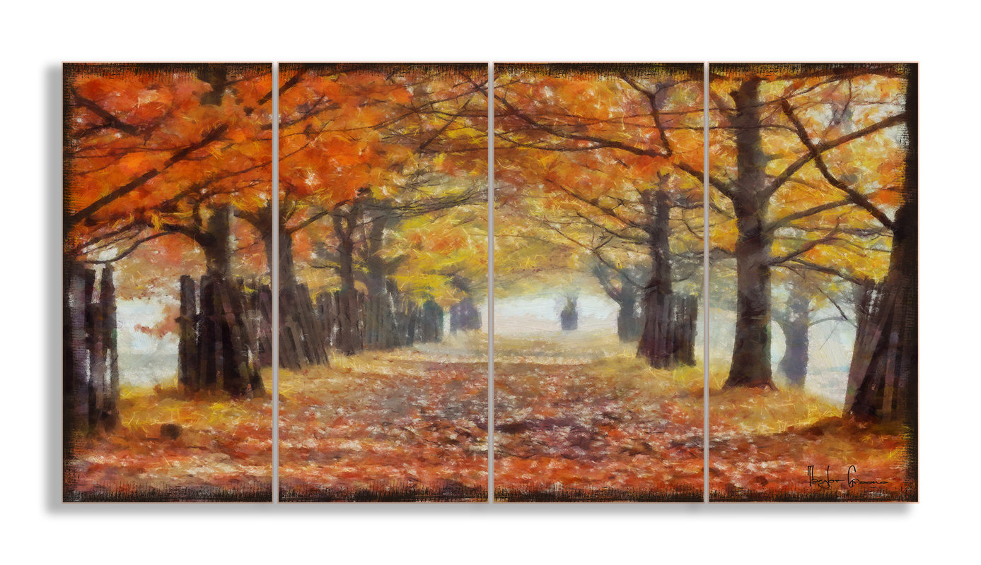 Stupell Industries A Walk Through the Autumn Trees 4 Piece Canvas Wall